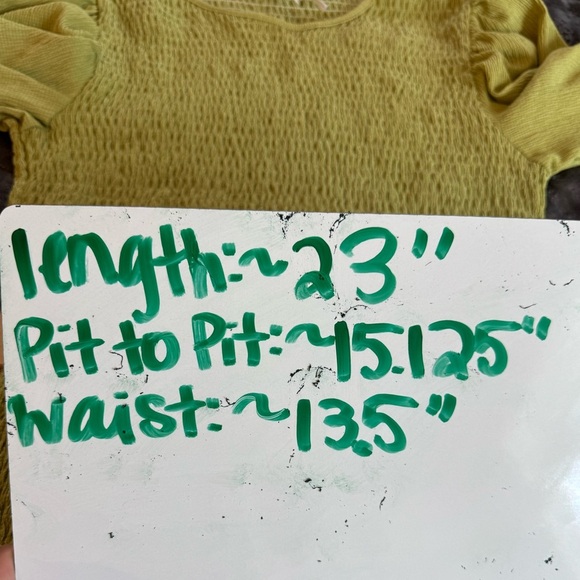 Anthropologie Smocked Long Sleeve Puff Sleeves Green Ruched Top Size Medium - Picture 9 of 9